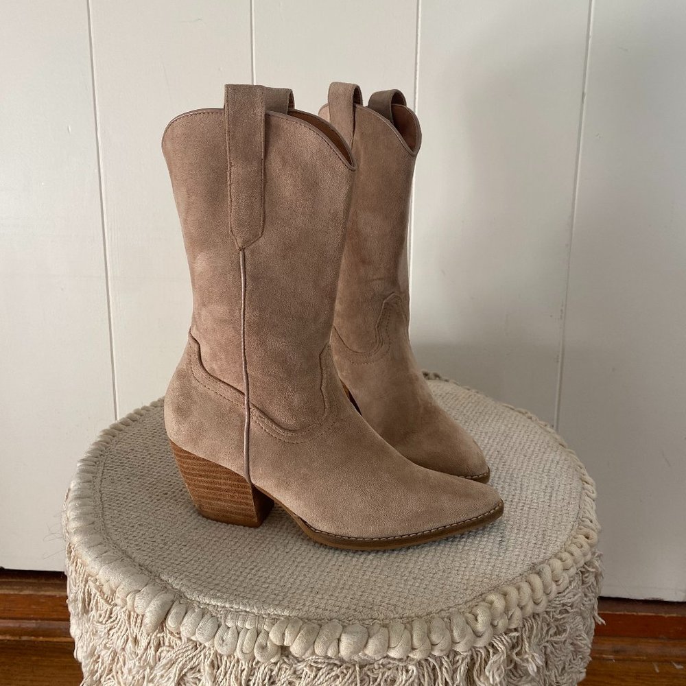 Beast Fashion Faux Suede Tan Cowgirl Boot